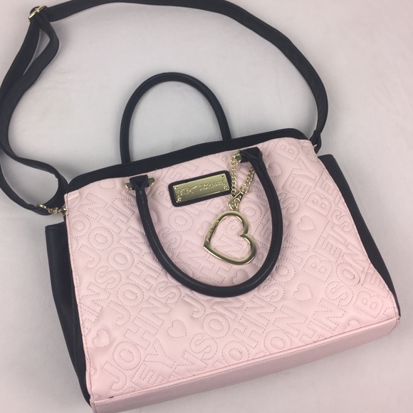 Betsey Johnson Handbags - Betsey Johnson Pink/Black Leather Heart Purse